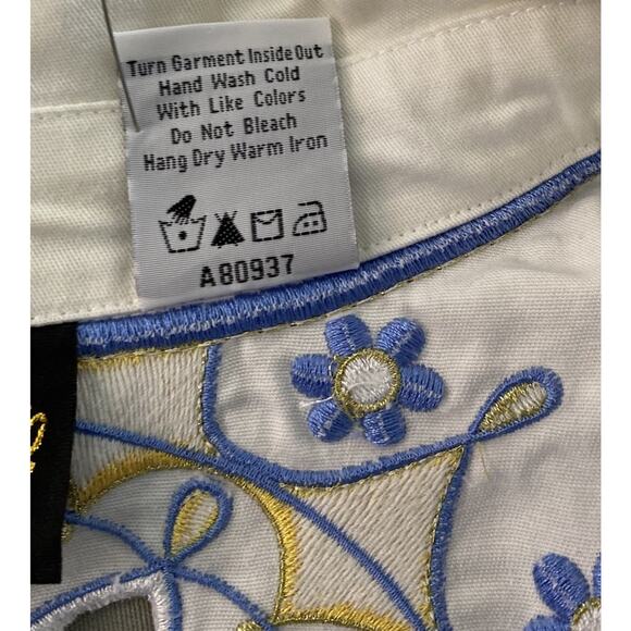 Bob Mackie Wearable Art Jacket 1X White Cut Out Embroidered Full Zip Blue Yellow - Picture 6 of 8